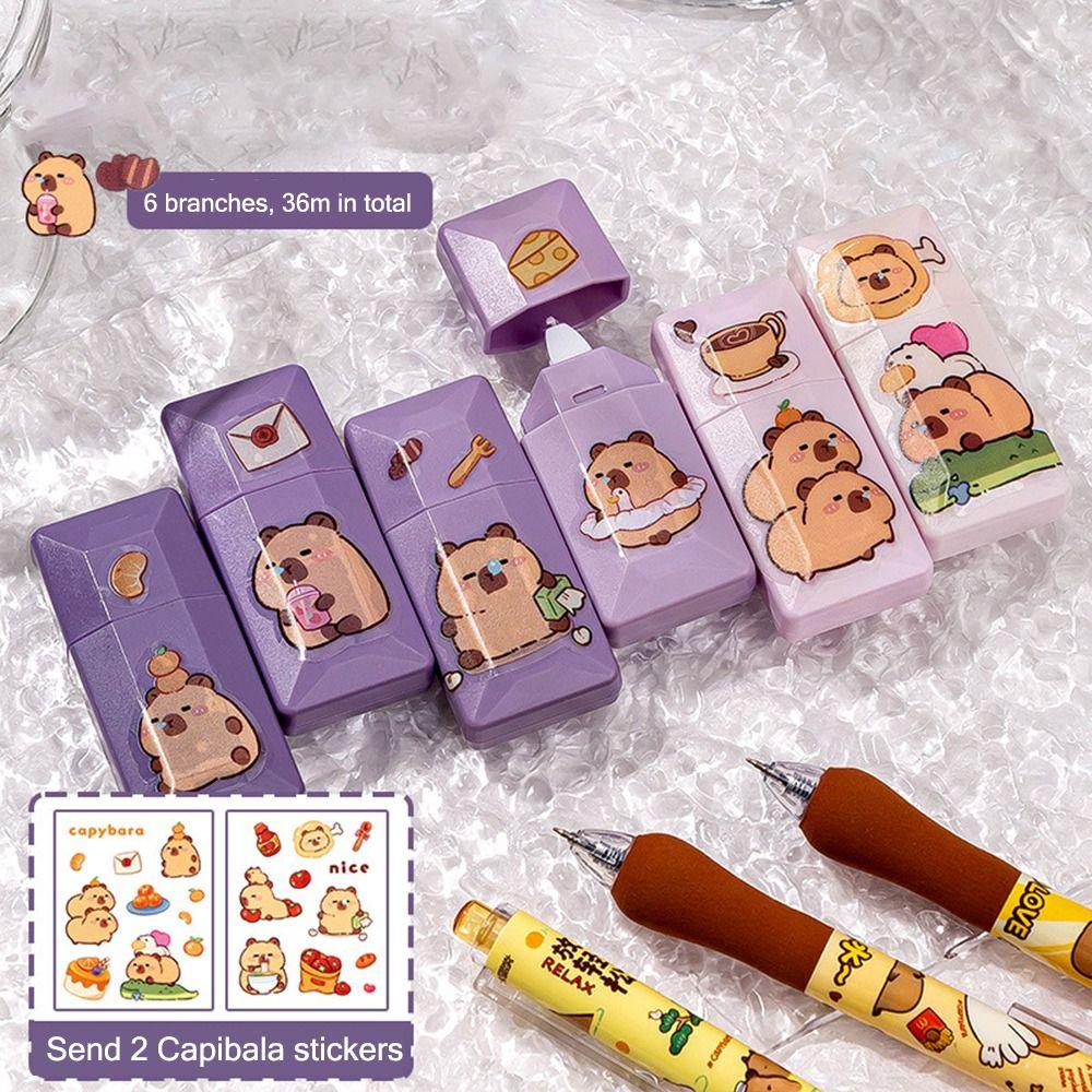 

6 шт./компл., бесшумная лента с покрытием, коррекция капибары, канцелярские принадлежности, корректирующая лента, студенческий подарок фиолетовый