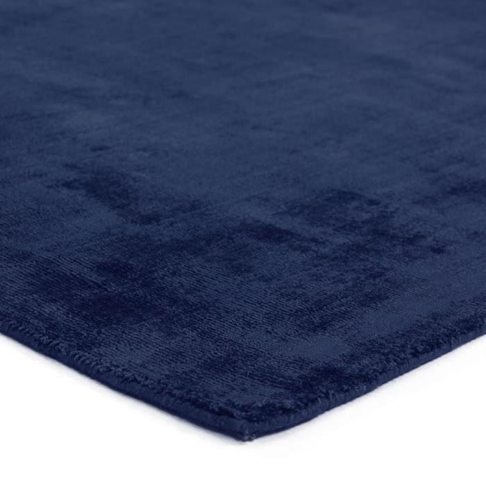 Tapis en viscose effet soyeux bleu foncé 120x170