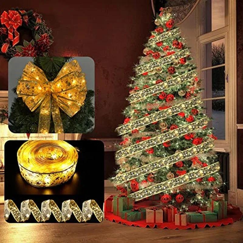 Ribbon Fairy Light Christmas Decoration Christmas Tree Ornaments For Home 2025 Bows String Lights Navidad Natal New Year 2025
