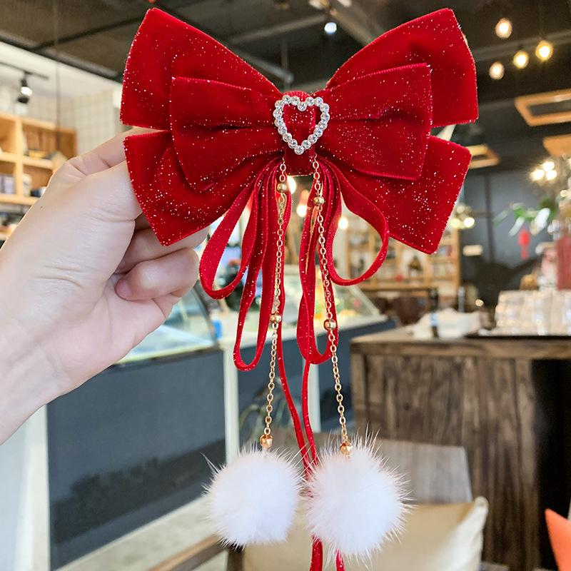 

Красная бархатная лента с бантом, заколка для волос, головные уборы, рождественский год, корейские аксессуары для волос, заколка для волос для женщин и девочек