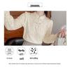 Women's Autumn/Winter Slim Fit Lace Stand Collar Shirt with Velvet Tummy Covering Top