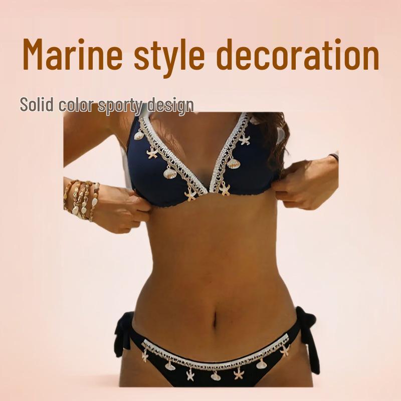 

Women s Starfish Bikini Set: Ocean Shell Skirt Style, Sporty Two-Piece in Plain Color. Large чёрный