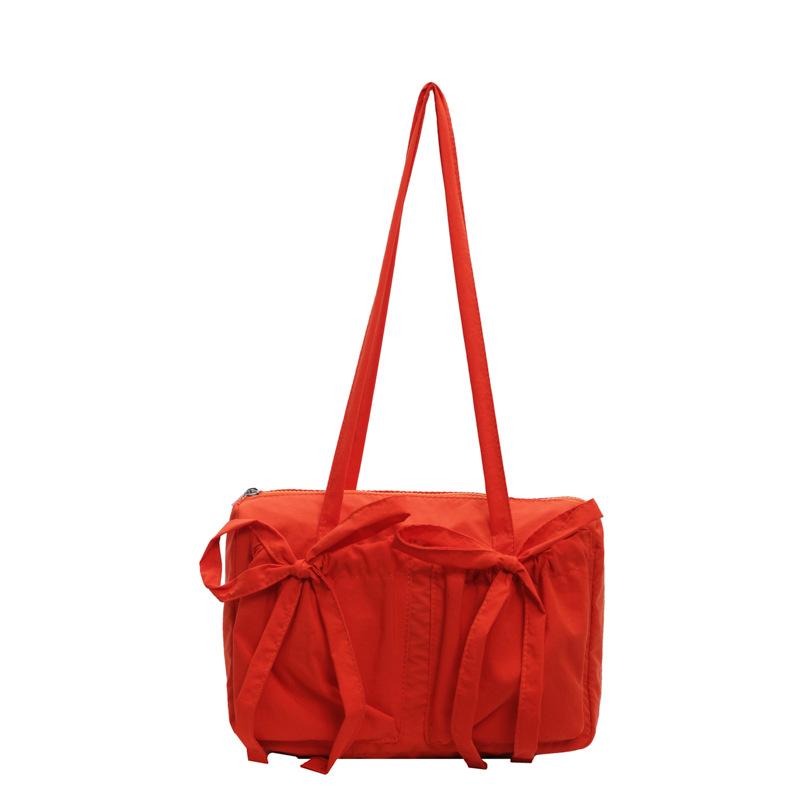 Casual Bow Design Nyl Shoulder Bags for Women Commute Lightweight Large Capacity Ladies Tote Candy Color Female Handbags