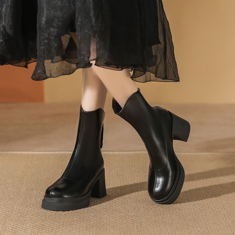 High-heeled short boots women's 2025 new autumn and winter fashion versatile thick-soled heightened thick-heeled thin boots British Martin boots