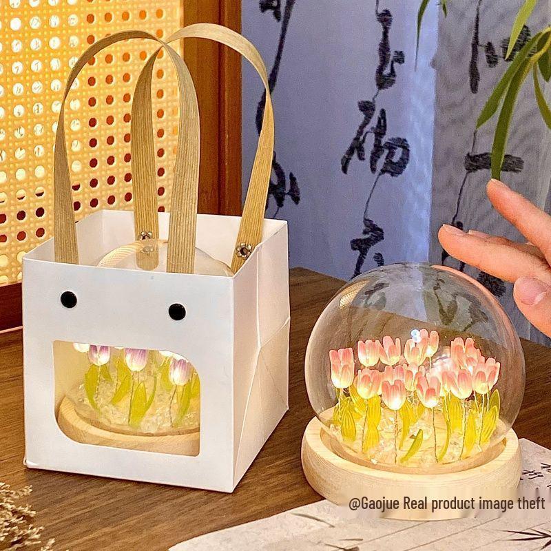 Handmade High-End Tulip Glass Night Light for Bedroom Decor