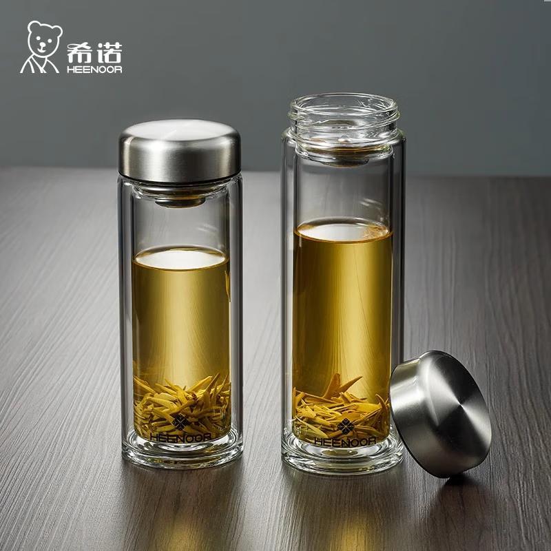 HEENOOR Double-Layer Borosilicate Glass Portable Cup