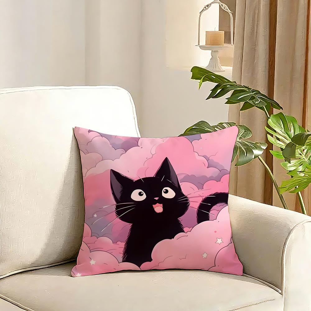 New Little Black Cat Cute Couple Cushion Cover Reversible Plush Pillow Cover Soft Fluffy Home Decor for Sofa Bedroom