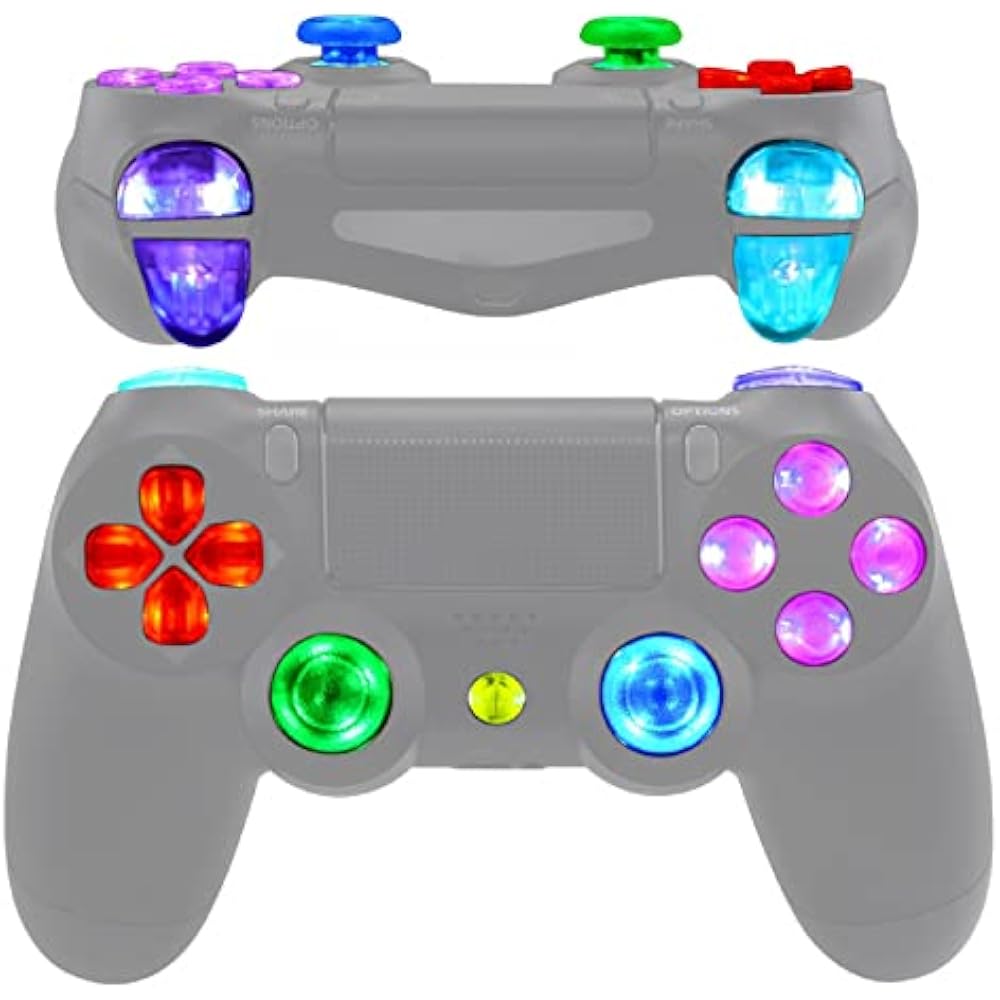 ExtremeRate PS4 Controller Compatible Multicolor Light Emitting D-Pad Thumbstick Trigger Home Fac...