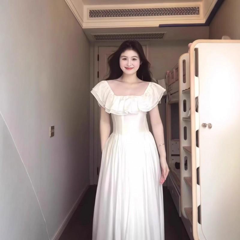One-neck Waist Dress Women Slim Skin-covered Small Fresh Long Skirt With Ruffles Fashionable Temperament Commuting