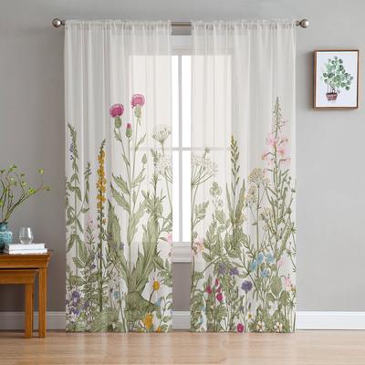 Pflanzen Blumen Blätter Vorhang Fenster Tüll für Wohnzimmer Schlafzimmer Küche Chiffon Sheer Fenster Behandlung Dekorationen