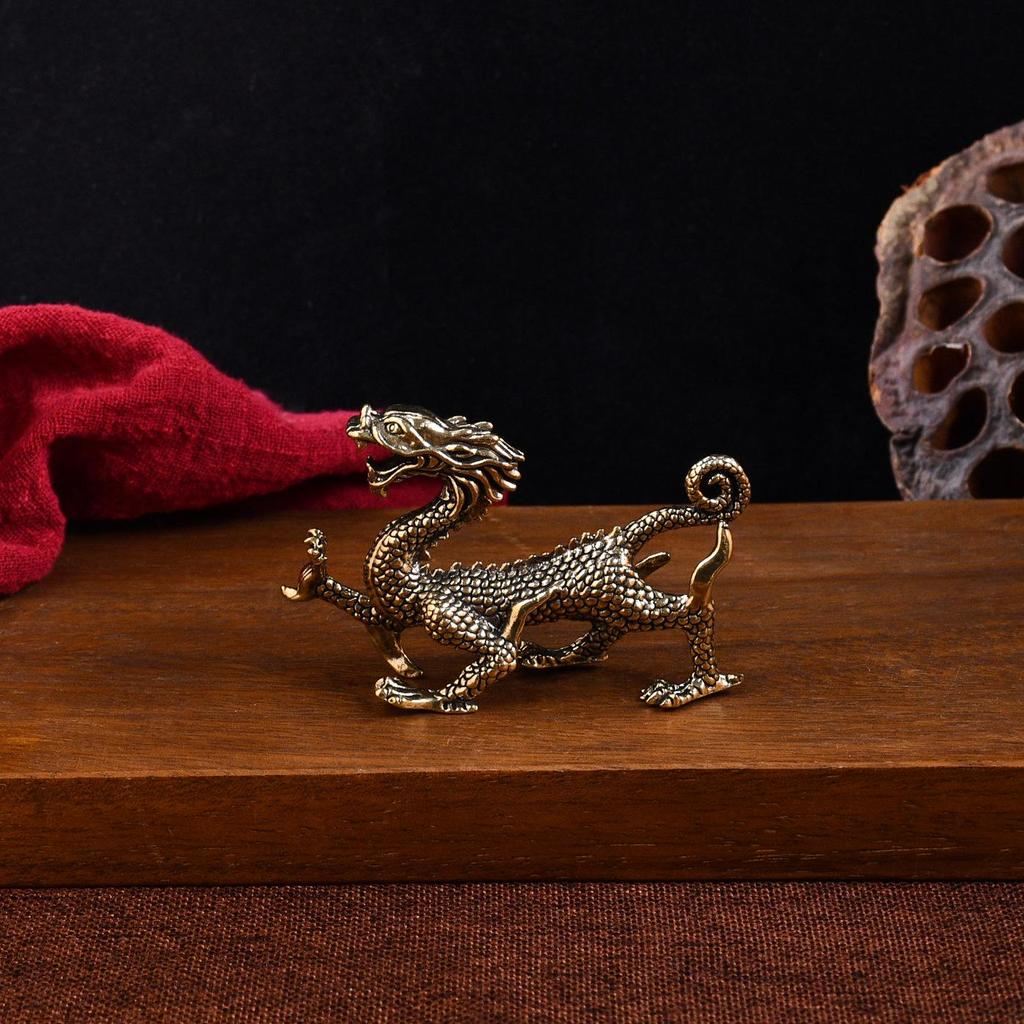 Chinese Mythical Beasts Brass Ornament: Azure Dragon, White Tiger, Vermilion Bird, Black Tortoise - Ideal for Study or Living Room Décor