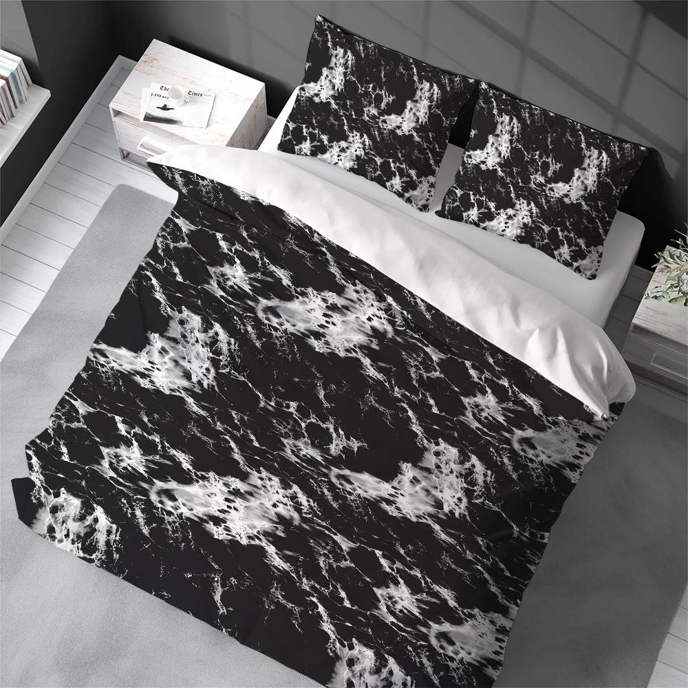 Grosstor Unisex Fashion Marble Print Duvet Cover Set Home Style Bedding Soft Laundry Cotton Bed 3 Piece Set Student Dormitory Gift