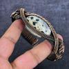 Natural Dalmation Jasper Gesmtone Copper Wire Wrap Cuff Bangle Adjustable A5R19