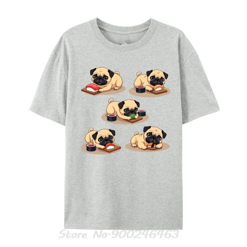 Běžná trička Rozkošný mops s designem sushi Pes Japonský milovník Vtipné tričko Kupóny Bavlněné nadměrné tričko Pánské oblečení