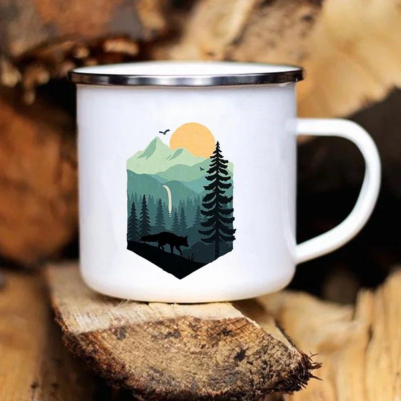 

Happy Camping Enamel Cups Coffee Wine Mug Drinkware Personalized Gift Cupshe Beer Cup Cups for Coffee and Tea Mugs Travel Gifts 360ml