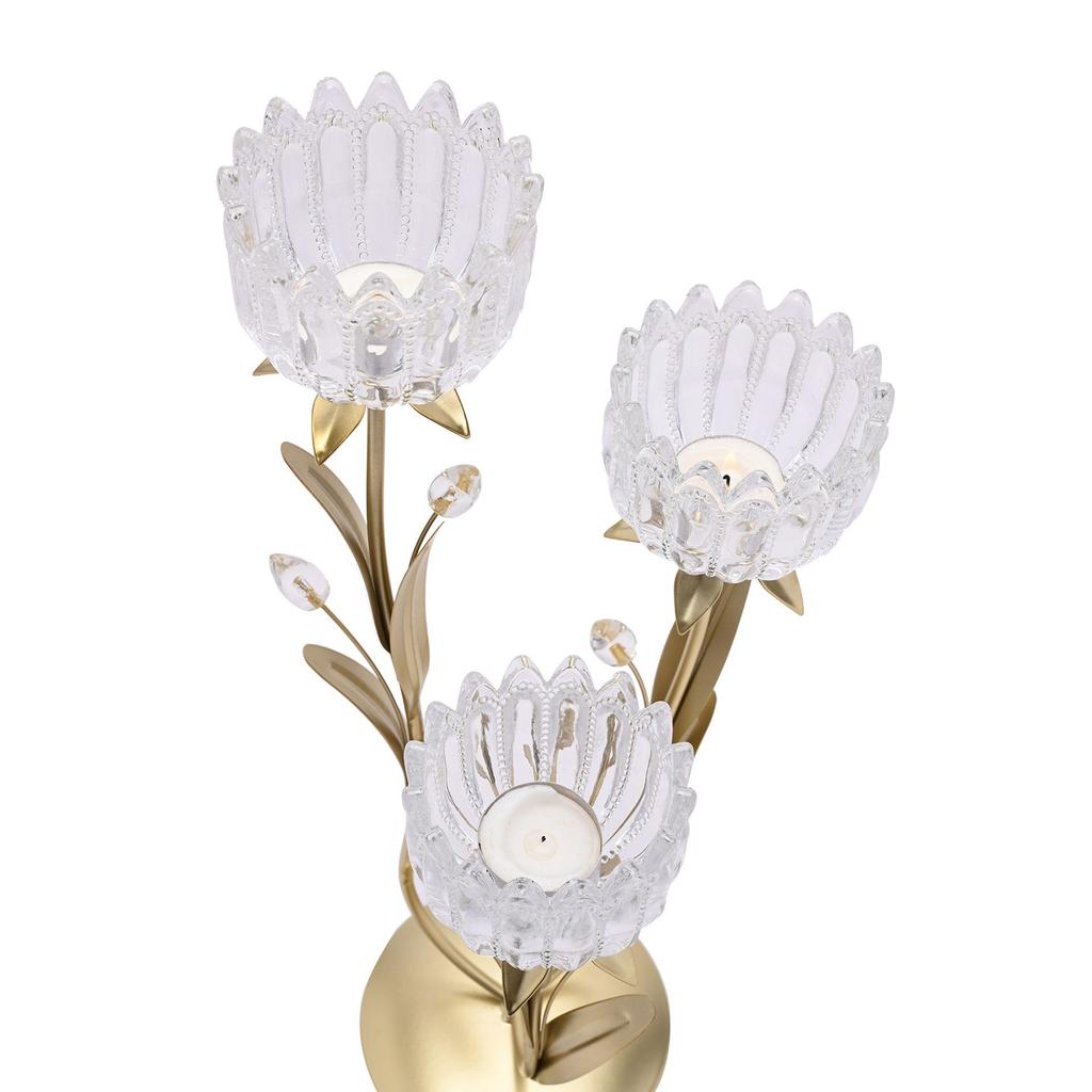 Hestia 3 Stem Candle Holder With Clear Glass On Gold Base