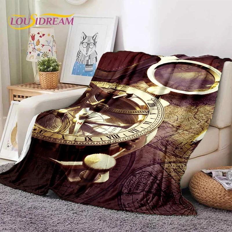 3D Ancient Nautical Chart World Map Compass Soft Flannel Blankets,Throw Blanket Comfortable Blanket for Picnic Beds Sofa Bedroom