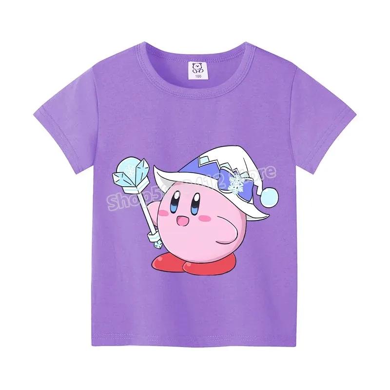 Star Kirbys Summer Short Sleeve Kid Cute T-shirt Colorful Tops Baby Cartoon Fashion Tee Kawaii Game Boy Girl Casual Clothes Gift