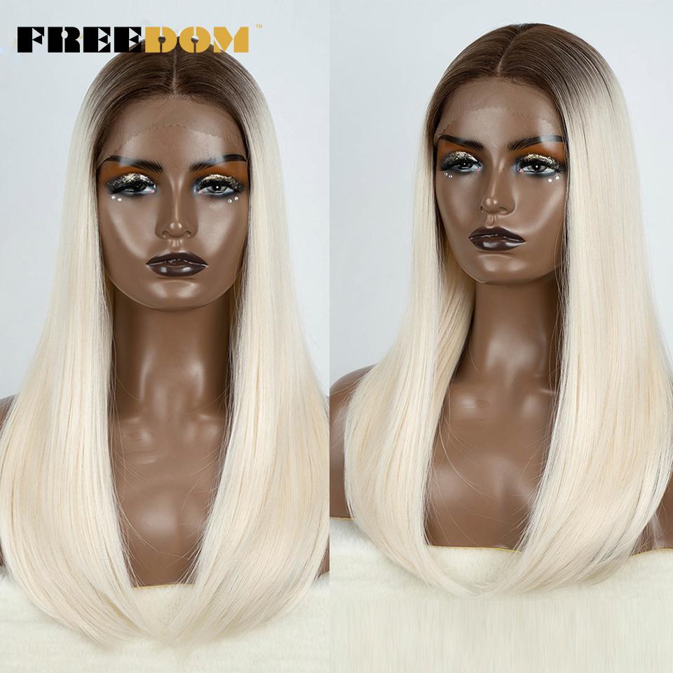 

FREEDOM Synthetic Lace Front Wigs For Women Straight 22 inches Bob Wig Ombre Brown Blonde White Lace Wig Easy Wear Cosplay Wig (as the picture,22inches)