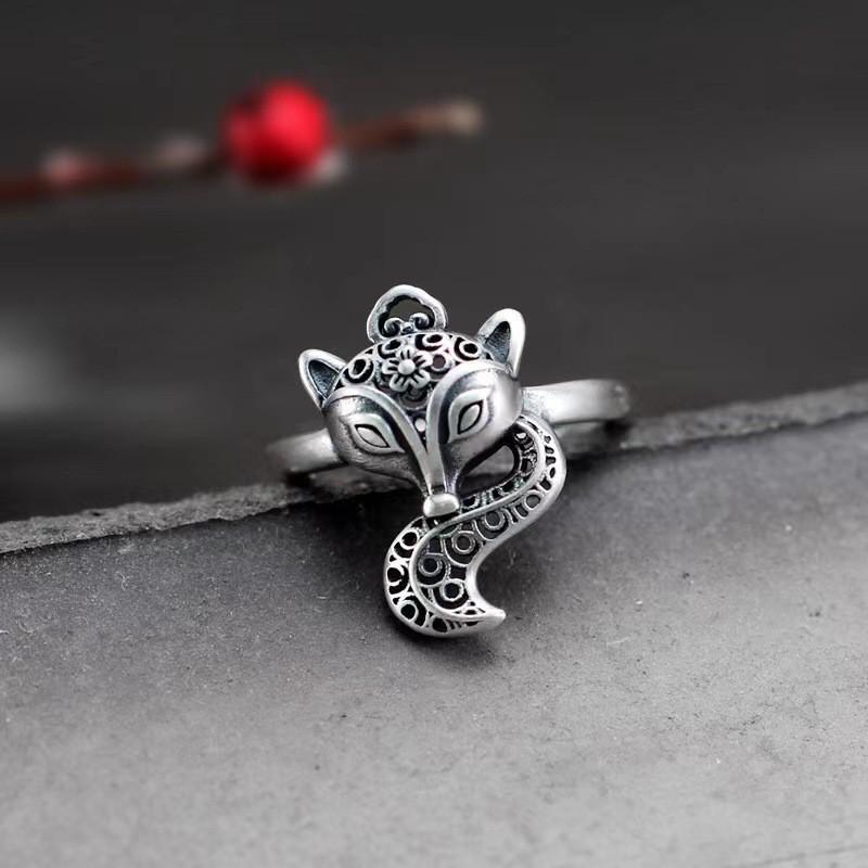 Adjustable Open Ring With Hollow Fox Design Minimalist Vintage Plated Unisex Statement