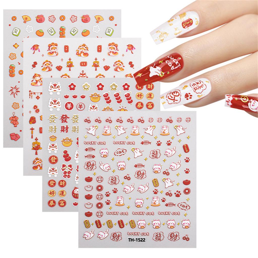 1 Sheet Chinese New Year Nail Stickers with Cartoon Designs Festival Nail Accesories Nail Decals for DIY Nail Art