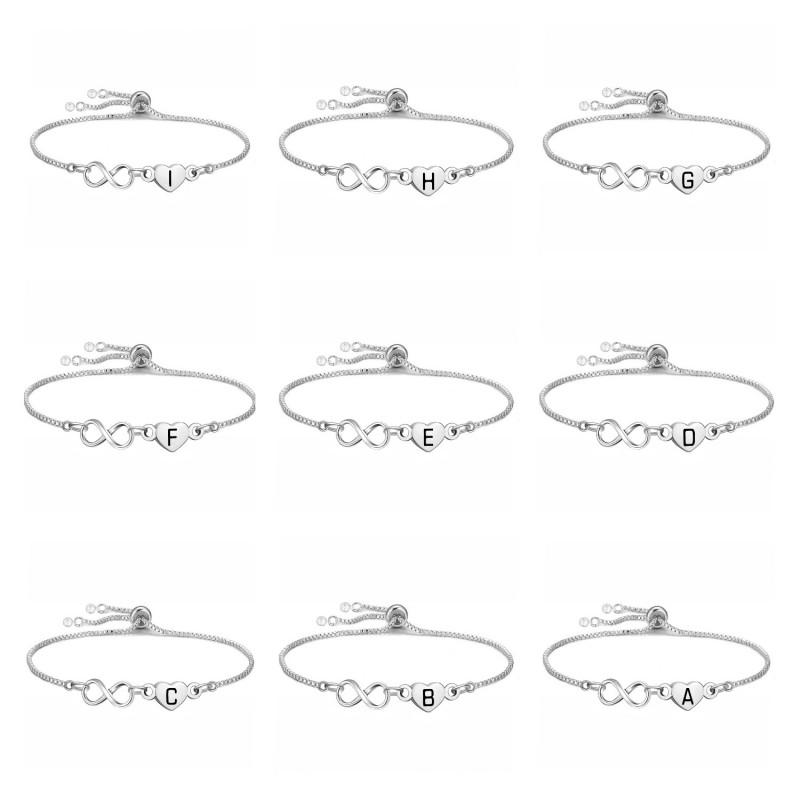 Minimalist Heart Shape Pull-Through Adjustable Letter Bracelet Women Titanium Steel Hypoallergenic Jewelry