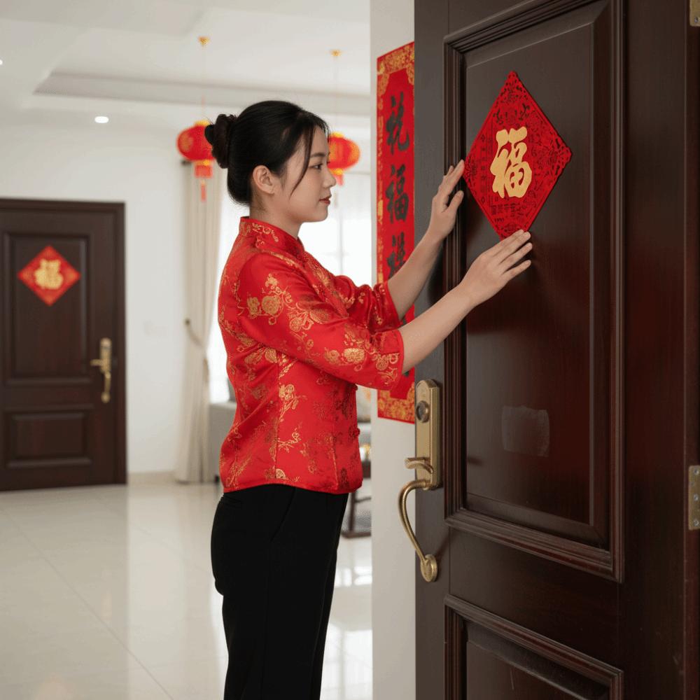 Self-adhesive Fu Character Door Stickers Traditional New Year Decoration Stickers  Living Room