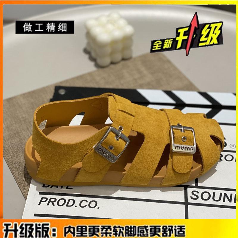 Cowhide version~ Leather platform sandals women's 2025 summer new models with skirts Hollow pig cage shoes Baotou Roman shoes