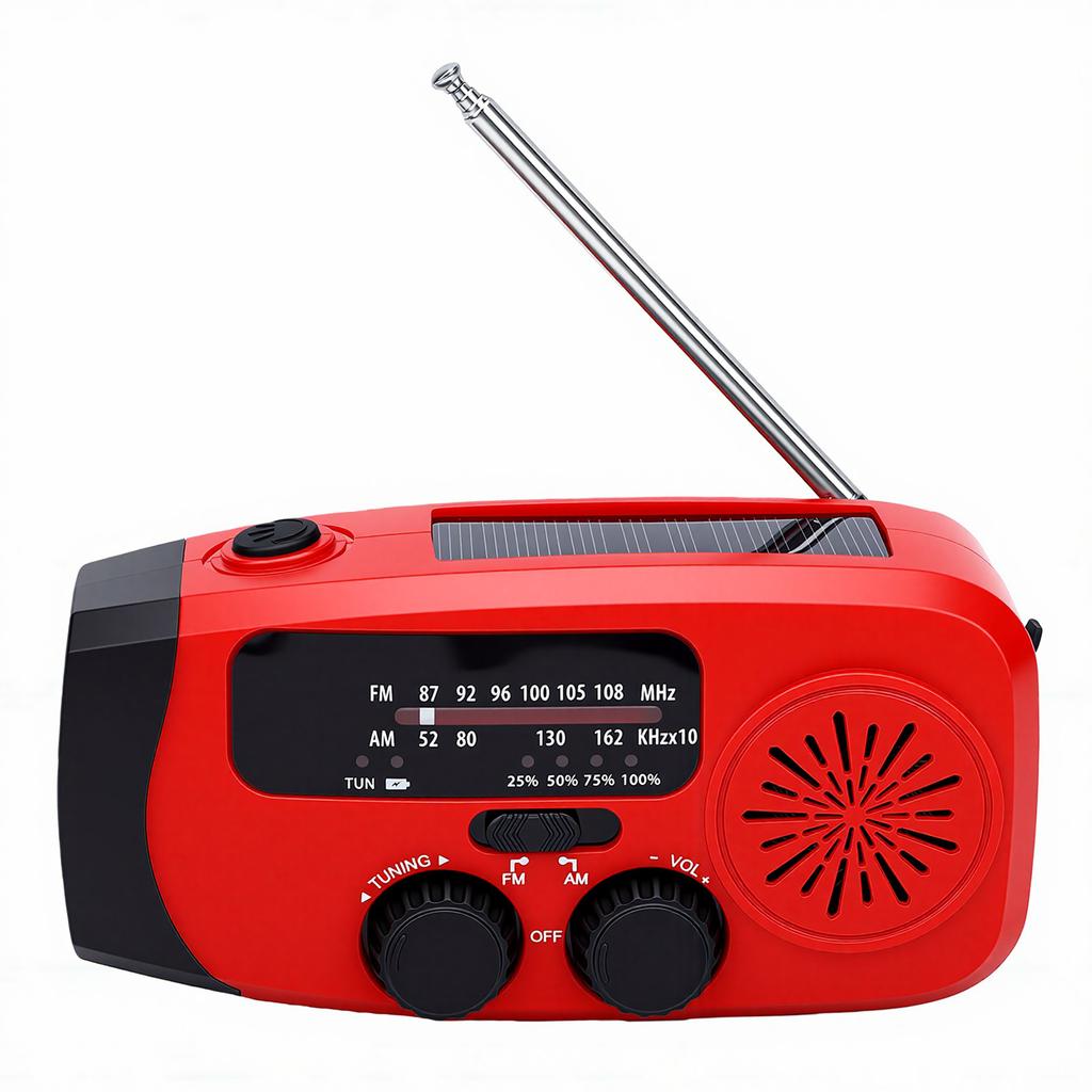 Solar Hand Crank Radio Multifunctional 2000mAh Battery Portable AM FM Radio LED Flashlight SOS Alarm for Hiking Camping