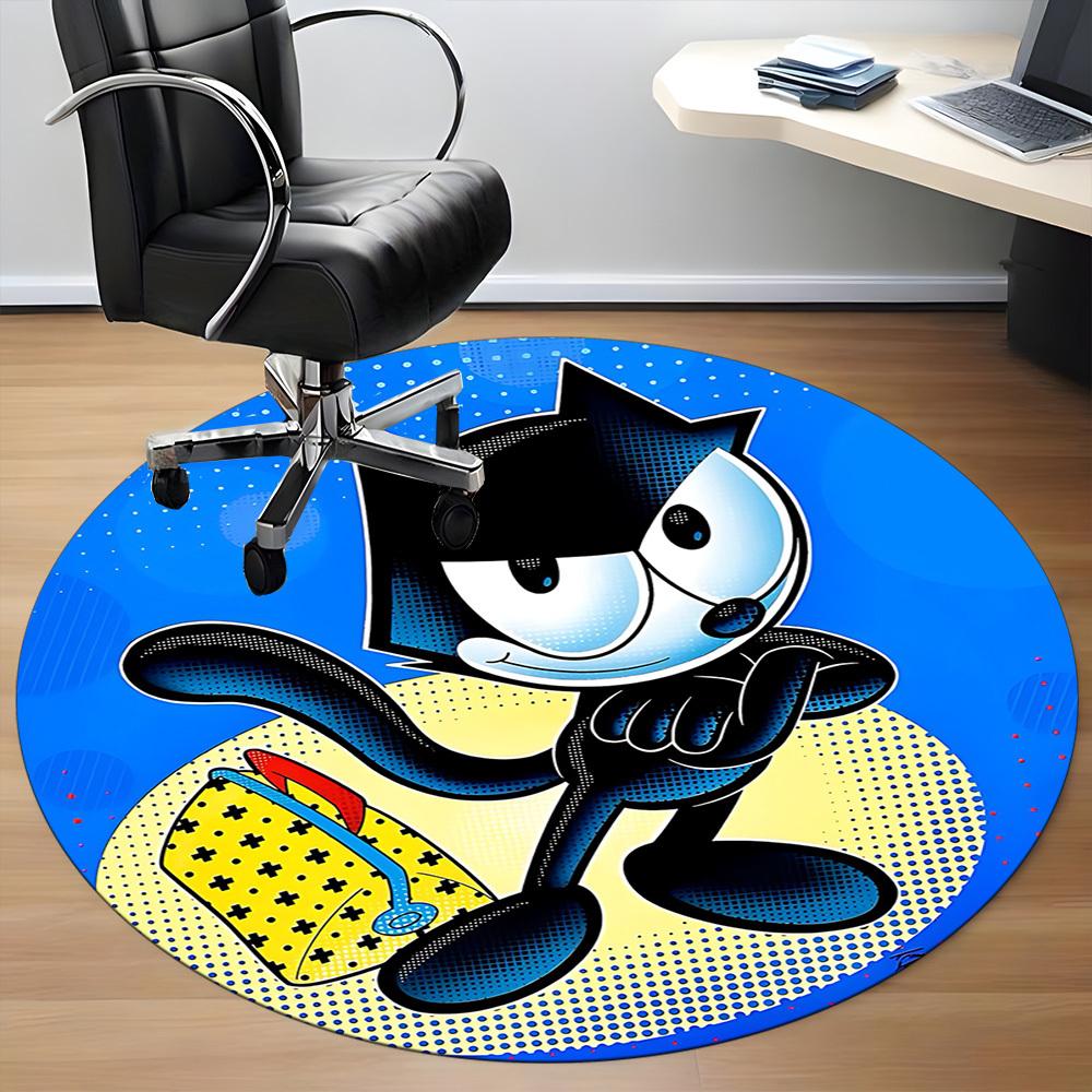 1pc Felix Cat Office Round Area Rug, Bedroom Living Room Home Decor, Room Deco, Offic a1016177