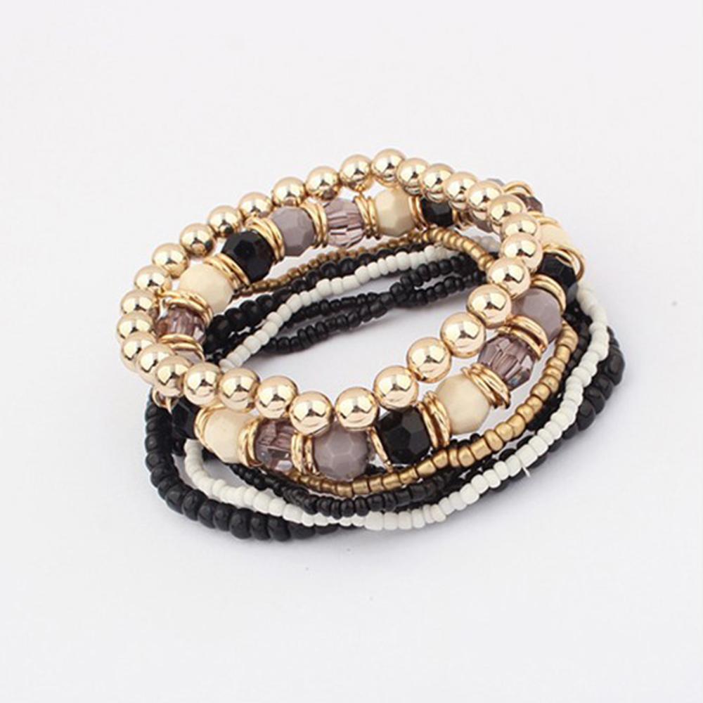 Fashion Multi-layer Charm Silver Bangle Beaded Bracelet Boho