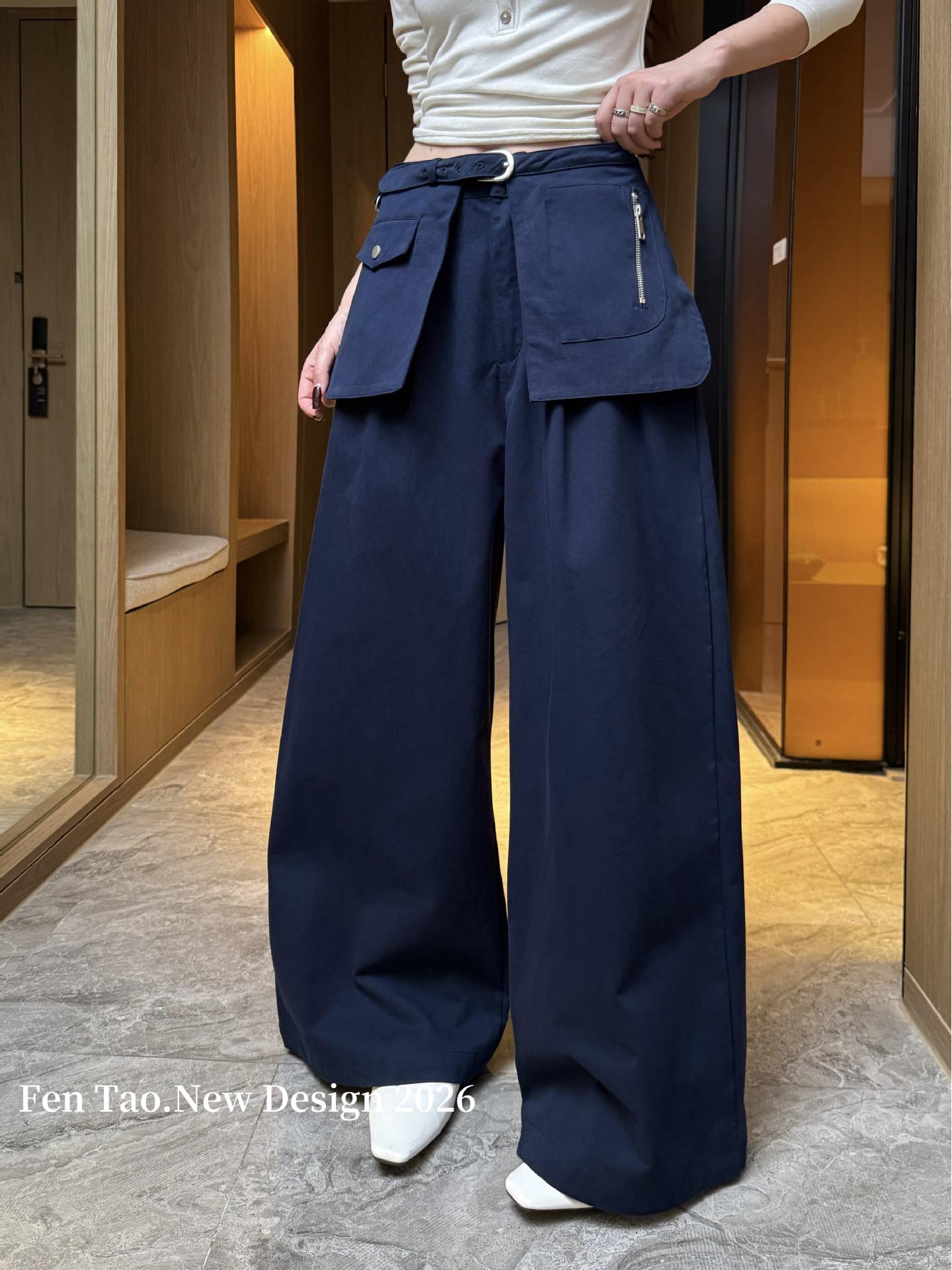 

Dark Blue Relaxed Fit Cargo Pants with Waist Bag Large темно-синий