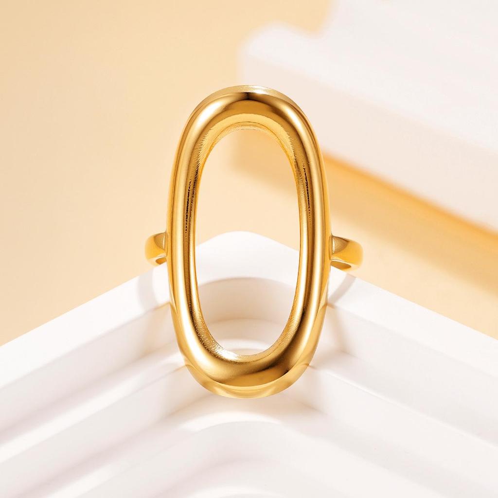 Adjustable Geometric Oval Stainless Steel Ring In Minimalist Style