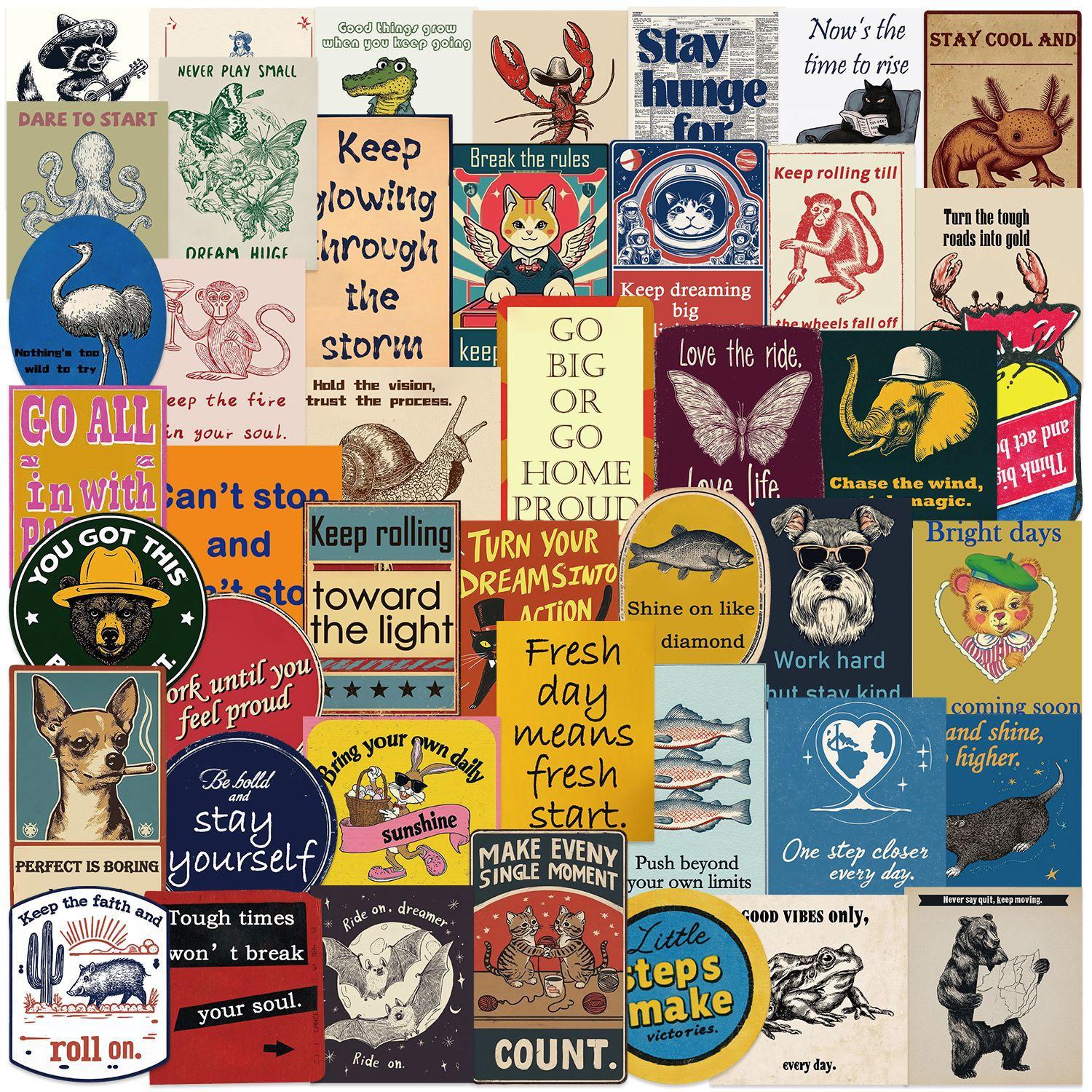 

50pcs Cute Animal Retro Motivational Stickers Graffiti Stickers DIY Phone Laptop Notebook Suitcase Waterproof Sticker Decals