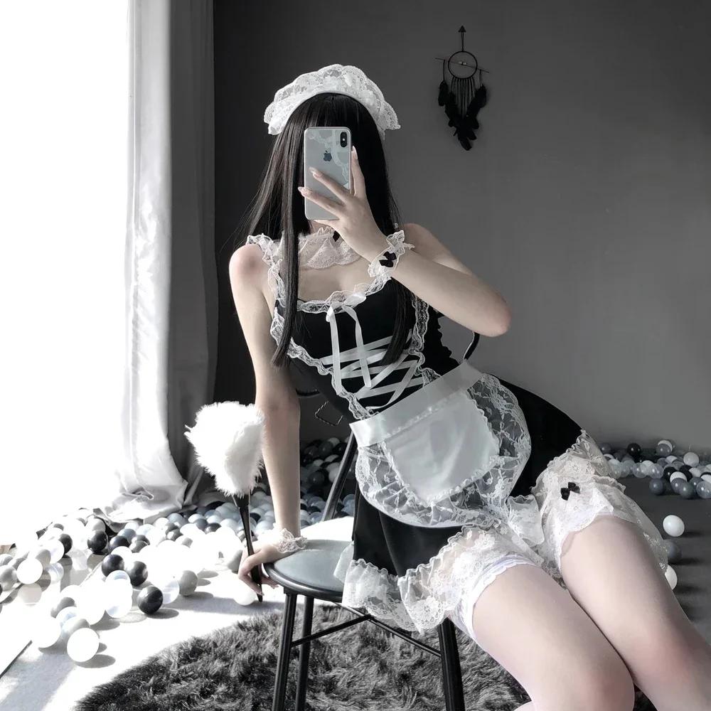 Porno Women Sexy Lingerie Maid Dress Uniform Anime Cosplay Costumes Servant Apron With Panties set Lolita Exotic Clothing