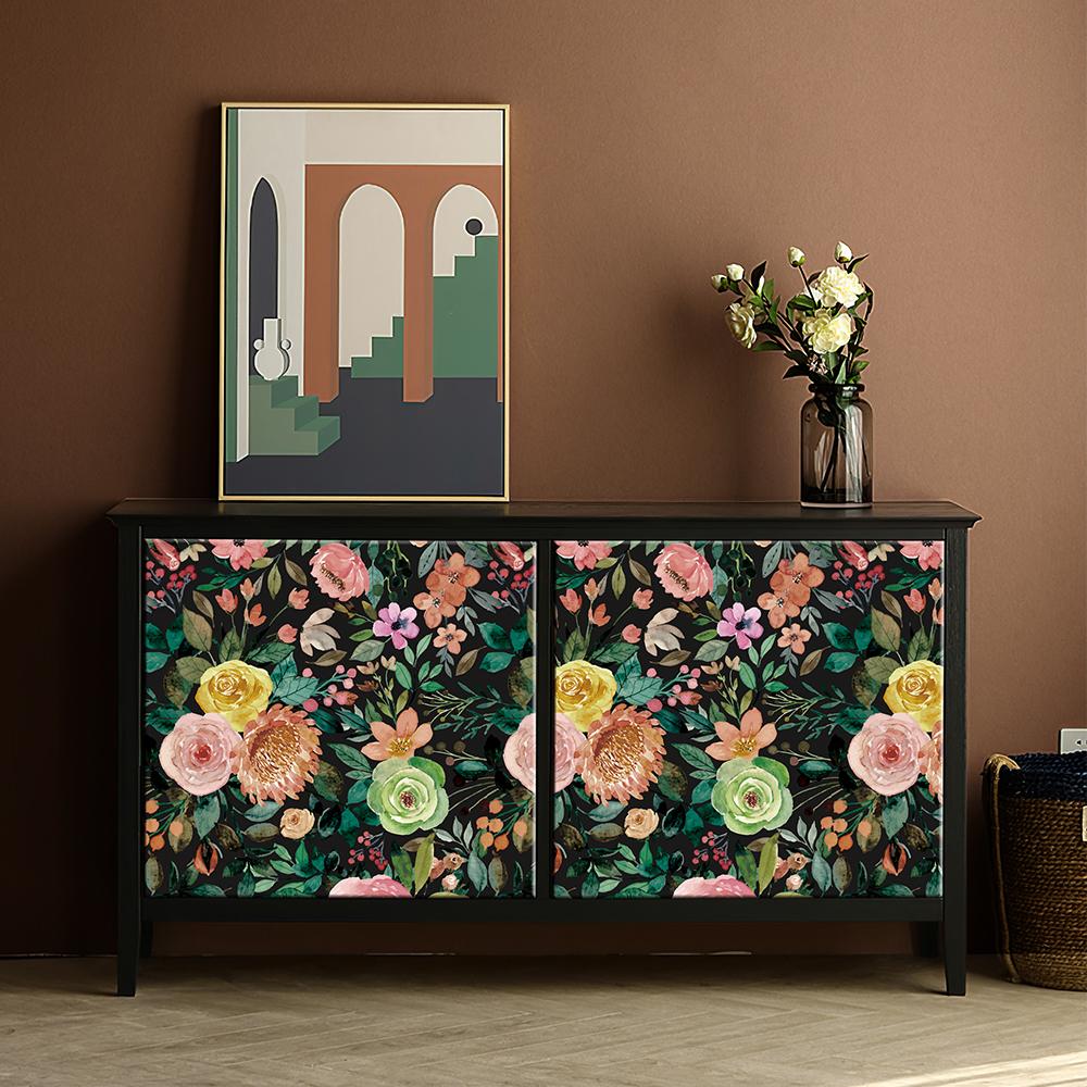Elegant Green Leaf and Pink Floral Wallpaper Self-adhesive Home Decor Blooming Floral Wall Mural Peony Roses Wallpaper
