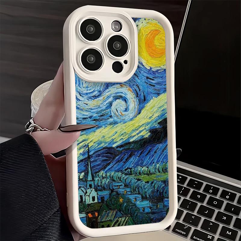 Phone Case for iPhone 17 Air 16E 15 16 Pro Max Van Gogh Oil Painting Aesthetics Cover 14 Plus 13 12 Mini Soft Shell Silicone Fun
