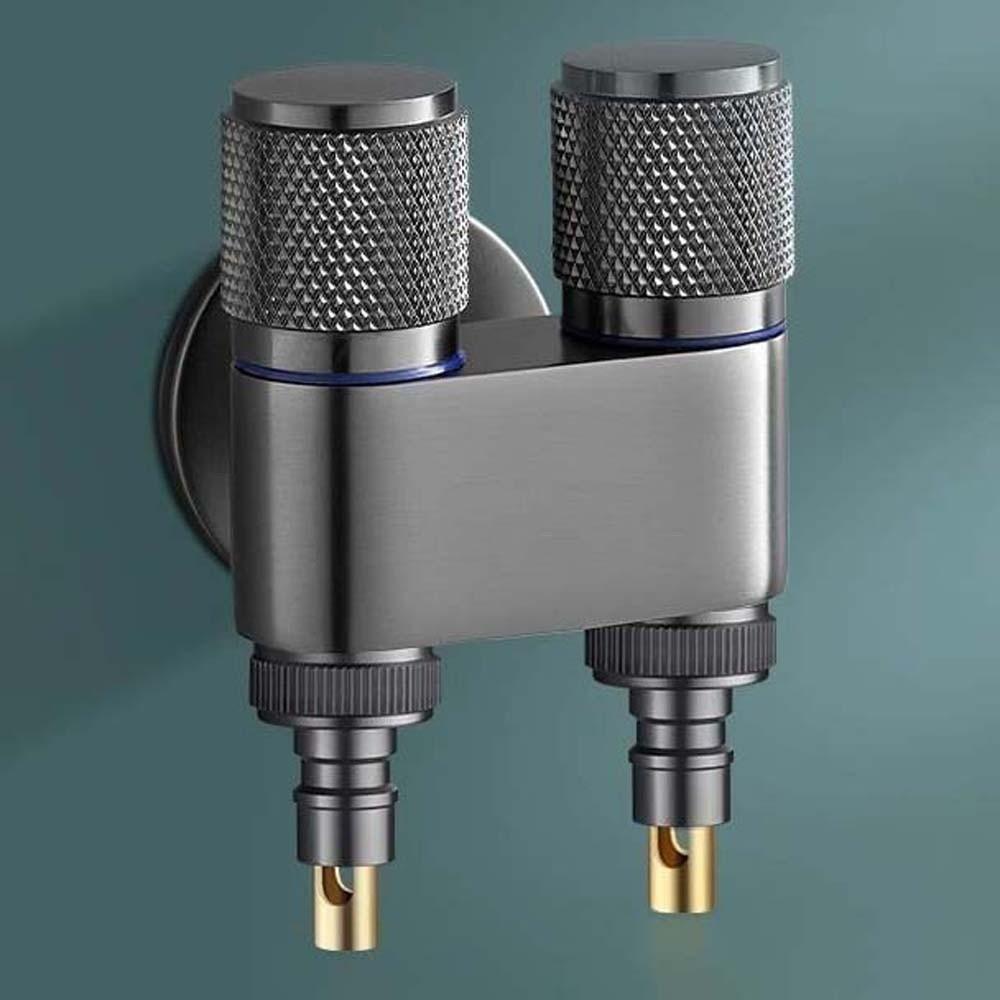 Universal Interface Double Outlet Valve Stainless Steel Knob Type Shower Shut Off Valve Space Saving Double-end