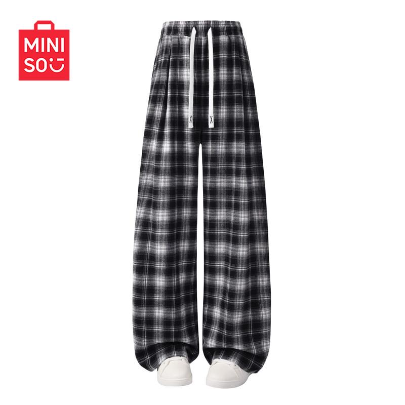 MINISO Women s Retro Plaid High-Waist Wide-Leg Pants XL