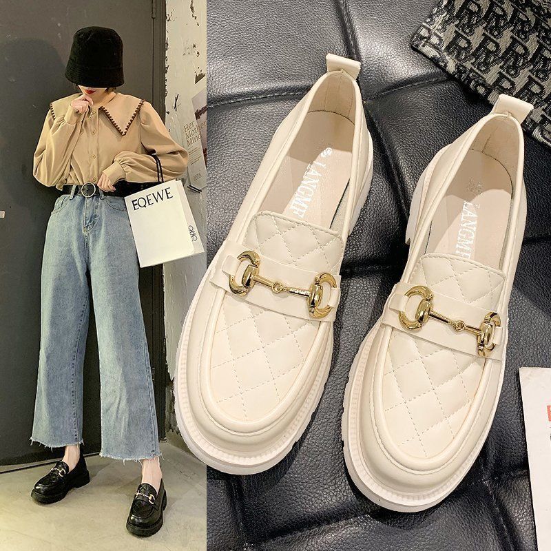 

Leather low-heeled single shoes women s 2025 spring and autumn new small leather shoes British style college style flat-bottomed casual women s shoes 35