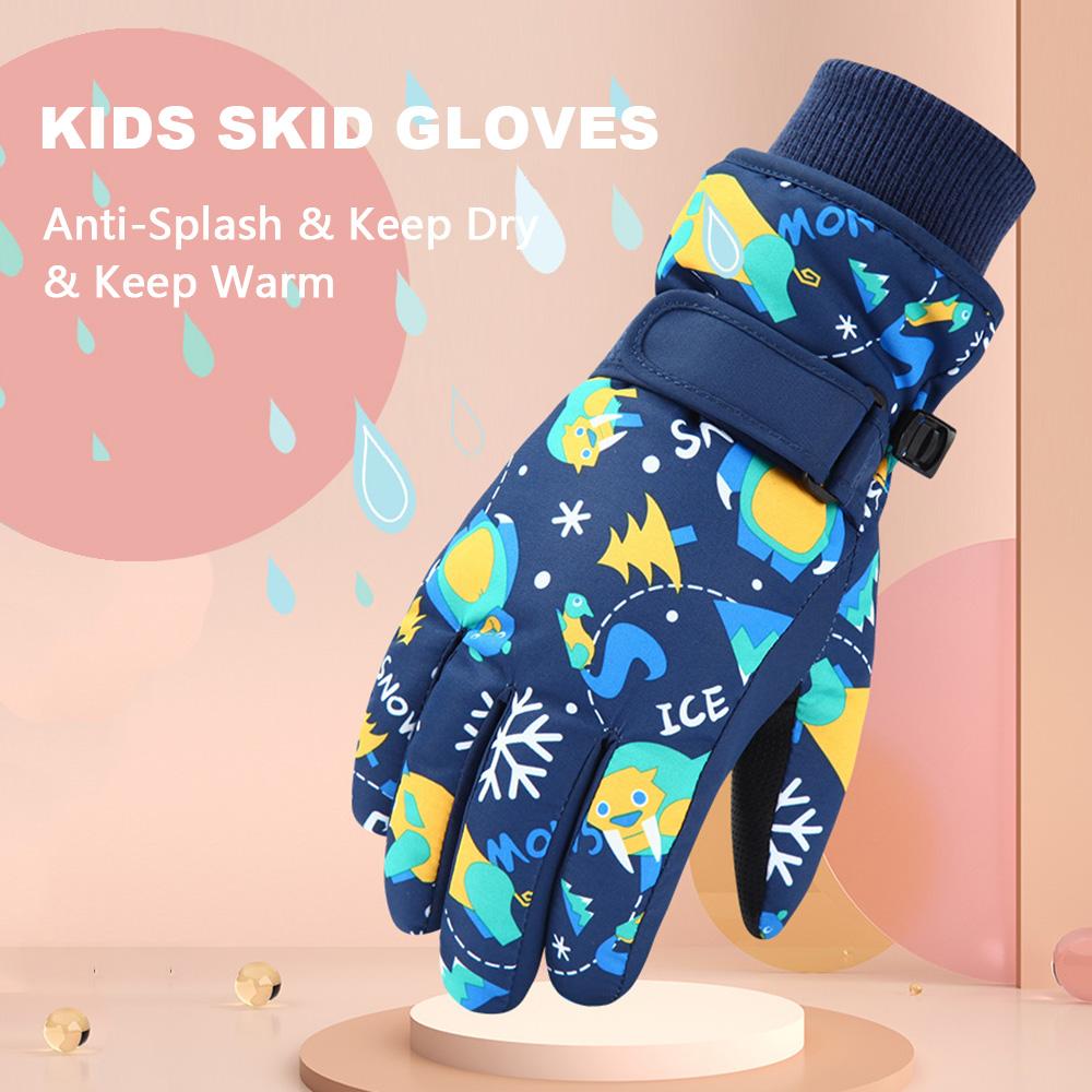 Kids Ski Gloves Waterproof Winter Gloves Snow Gloves Warm Comfortable with Cute Patterns for Children Girls Boys Skiing Snowboarding