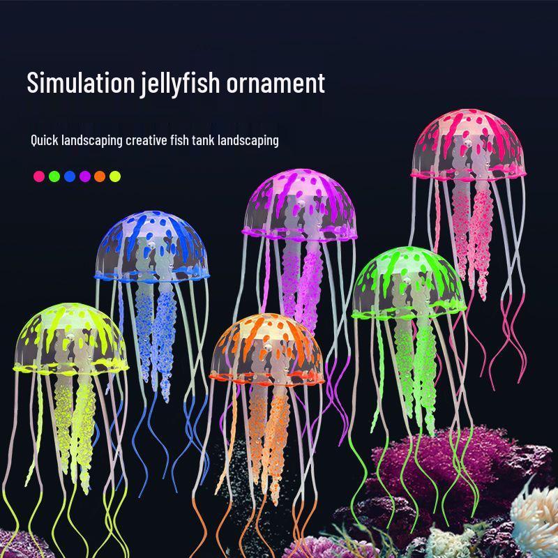 

Jellyfish Fish Tank Decoration Set: Simulated Coral & Aquatic Plants with Floating Fluorescent Fake Jellyfish - Medium 8cm Diameter Pink Jellyfish