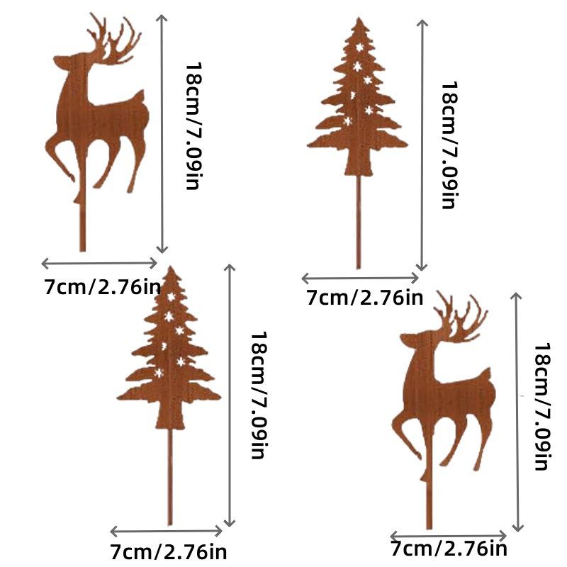 Rustic Tree Deer Silhouette Inserts: Iron Art Christmas Decorations with Star Accents for Courtyard and Garden Display.