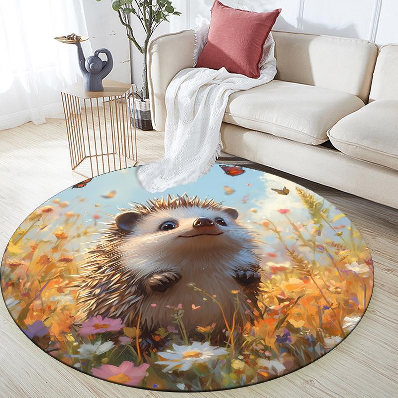 Hedgehog pattern round rug,Carpet Rug for Living Room Bedroom Playroom ,Non-slip Floor Mat,Holiday Gifts and Birthday Gifts.