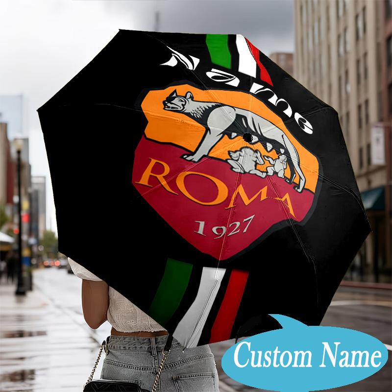 Custom Name Roma Football Crest Emblem Umbrella Folding Umbrella, Automatic Umbrella - 8-Frame for Travel, Casual Lightweight Personalized Gifts
