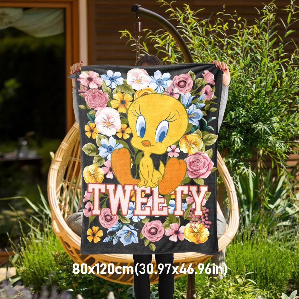 

1pc Tweety Bird Flowers Outdoor Blanket - Throw Blanket, Soft , Flannel Blankets, Living Room, Travel, Camping-1102123 80x120cm