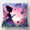 Fantasy Magic Style Pillow Covers, Playful Silhouette Fairy & Wildflower Print Cushion Cases Home Decor For Bedroom Living Room