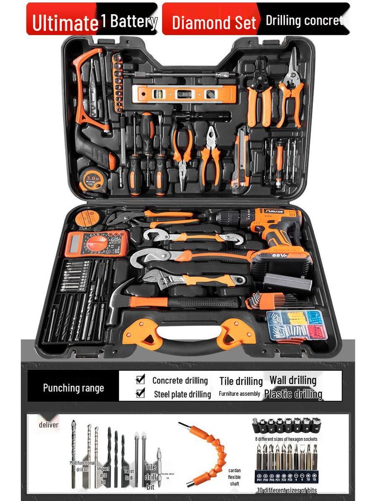 Wielofunkcyjny zestaw narzędzi elektrycznych z wiertarką i śrubokrętami