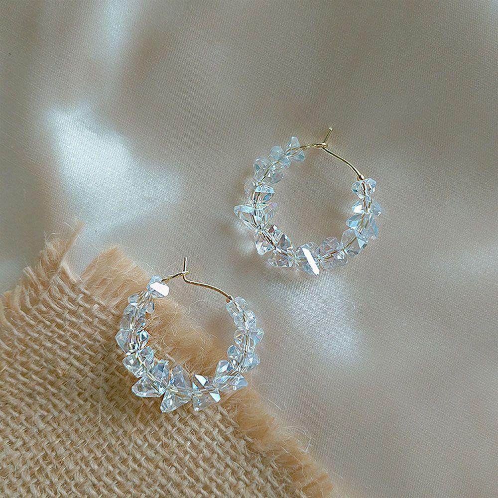 Girls Delicate Crystal Gift Round Acrylic Ear Studs Hoop Dangle Earring Jewelry Fashion Accessories