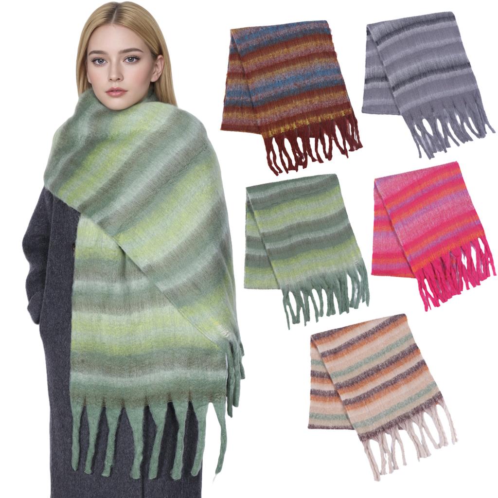 Winter Scarf For Women Cashmere Warm Striped Pashmina Blanket Wraps Thick Soft Bufanda Scarves Tassel Shawls Long Poncho Echarpe